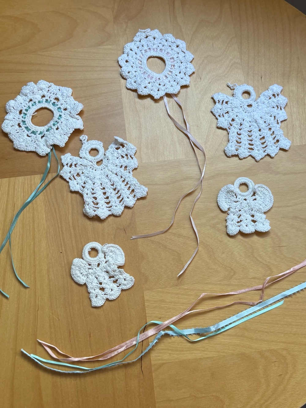 Set of 6 Vintage Handmade Crochet White Angel Ornaments